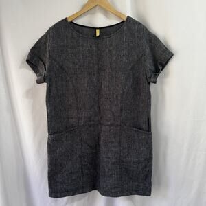Free People Black Gray Woven Linen Mini Shift Dress Small Minimalist Lagenlook